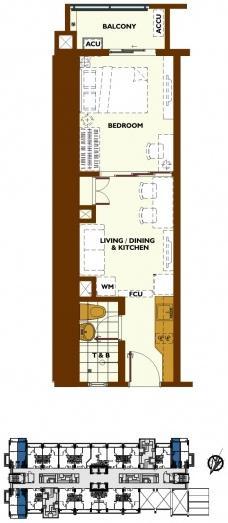 1-Bedroom A inner unit with balcony floor plan 1-Bedroom A inner unit with balcony floor plan