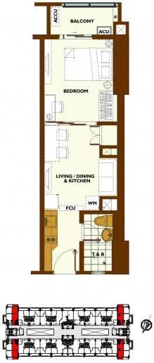 1-Bedroom C inner unit with balcony floor plan 1-Bedroom C inner unit with balcony floor plan