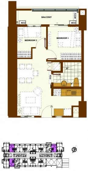 2-Bedroom A inner unit with balcony floor plan 2-Bedroom A inner unit with balcony floor plan
