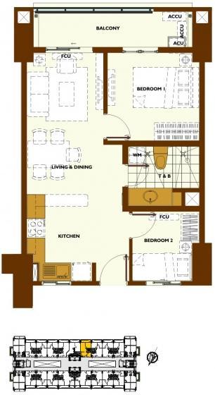 2-Bedroom B inner unit with balcony floor plan 2-Bedroom B inner unit with balcony floor plan