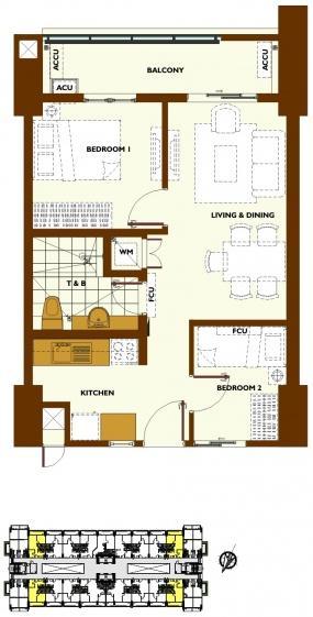 2-Bedroom C inner unit with balcony floor plan 2-Bedroom C inner unit with balcony floor plan
