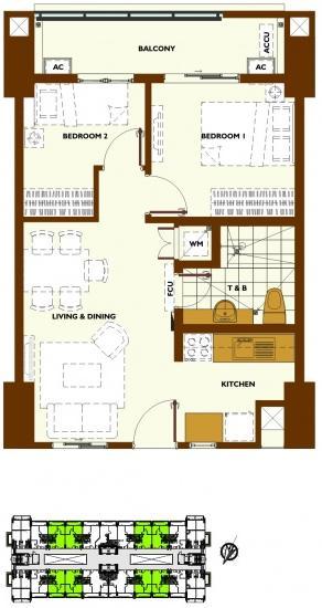 2-Bedroom D inner unit with balcony floor plan 2-Bedroom D inner unit with balcony floor plan
