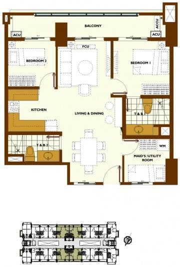 2-Bedroom E with maid's room inner unit with balcony floor plan 2-Bedroom E with maid's room inner unit with balcony floor plan