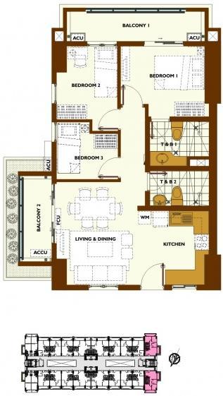 3-Bedroom end unit with balconies floor plan 3-Bedroom end unit with balconies floor plan